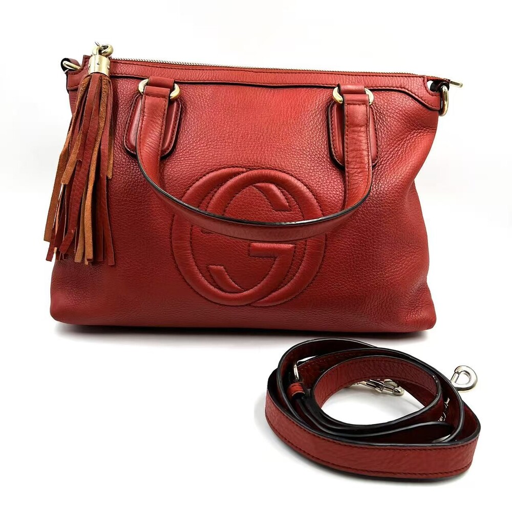 Hj Gucci Red Pebbled Leather Soho Top #236198G77B